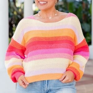 Pink Lily knit Striped Neon sweater Womens Size S